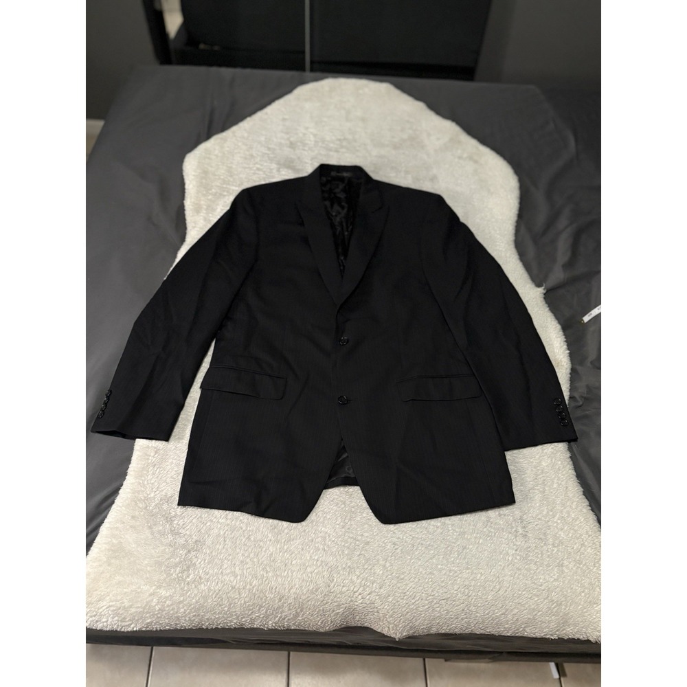 Calvin Klein Mens Black‎ Sport Blazer Jacket Size 42L Wool Stretch Striped